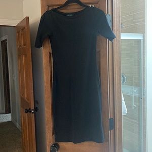 Ralph Lauren Black Cotton Dress. 3/4 Sleeve and knee length. Size XS